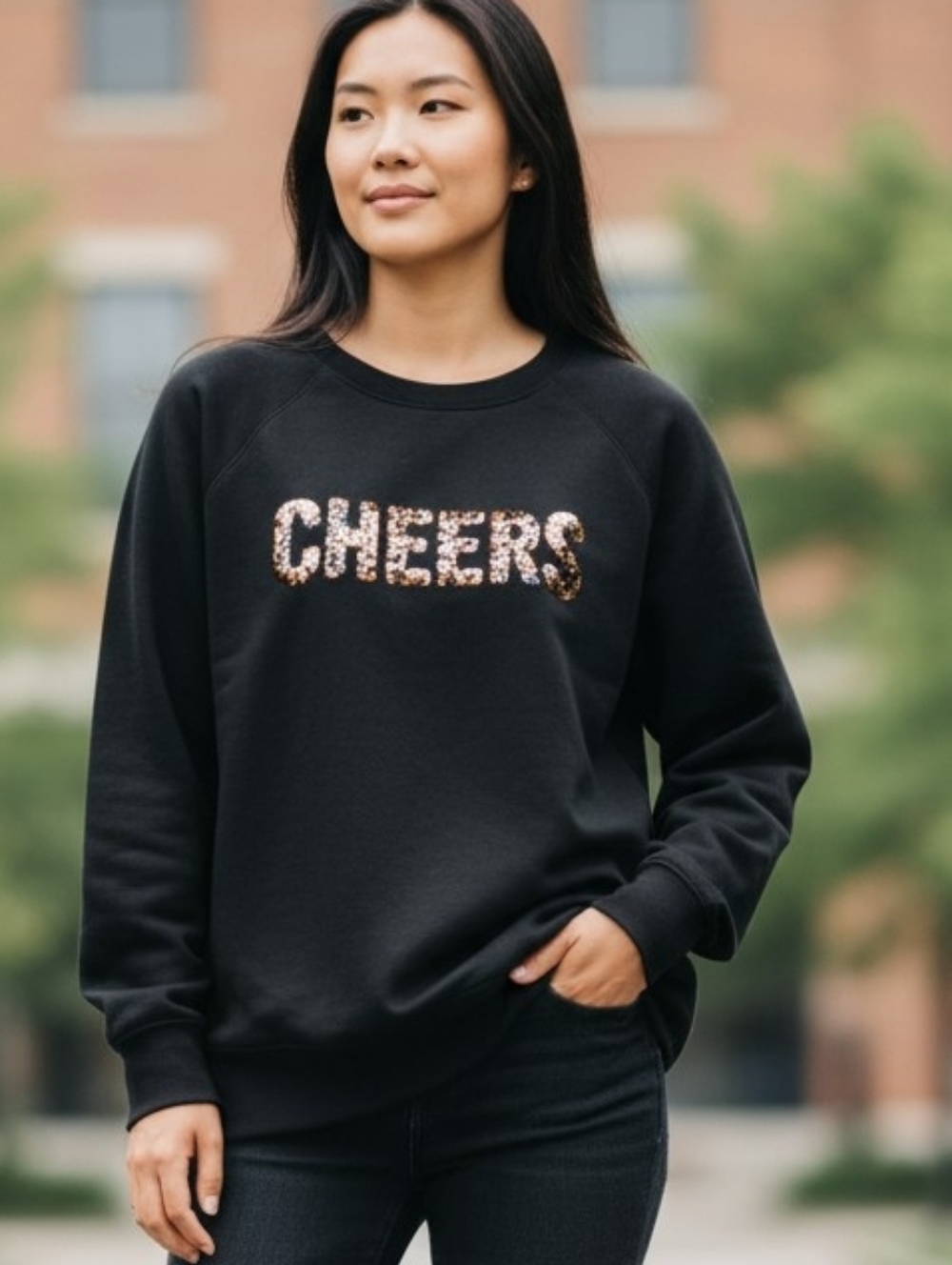 Torrid Cheers Sweatshirt Womens Size 3 Black Crewneck Pullover Top - Picture 9 of 9